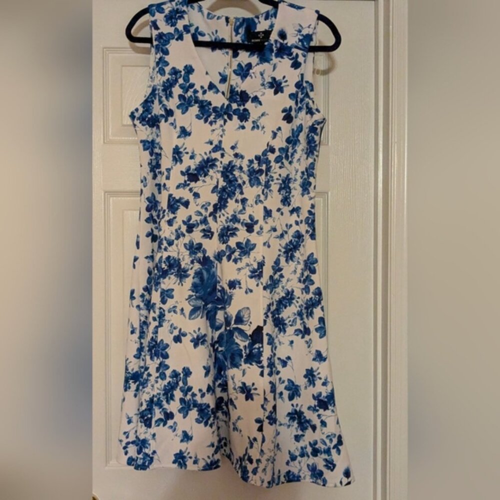 Floral Bridal Blue‎ & White Dress